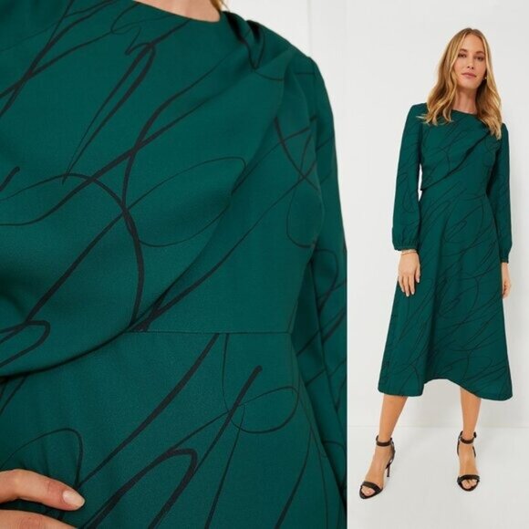 Tuckernuck NEW Pine Twombly Draped Macie Long Sleeve Formal Midi Dress Size XS